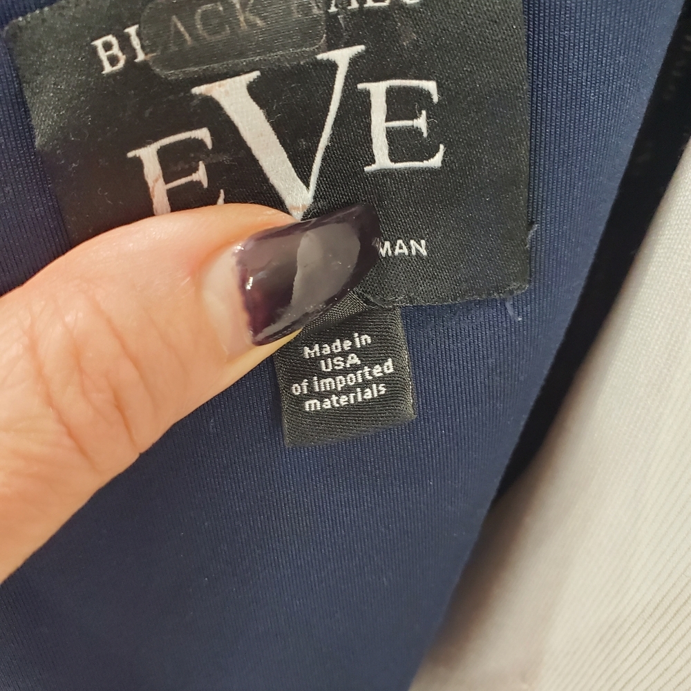 Black Halo Midnight Padma Gown Slit Front Navy Dress with Ruffle Wedding Formal - Picture 12 of 14